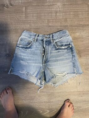Maje High-Rise Distressed Light Blue Denim Shorts  24 perfect condition